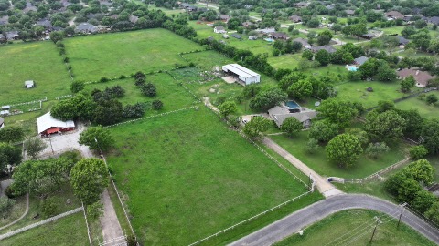Aerial with red barn visible