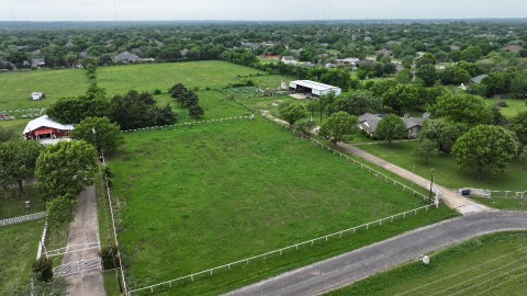 Aerial showing road and DFW skyline
